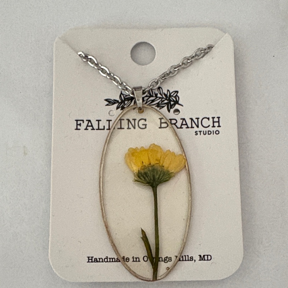 Falling Branch Studio Yellow Flower Pendant Necklace